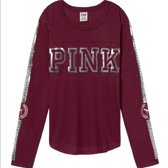 PINK Victoria's Secret Tops - 1 day sale firm⬇️Pink VS maroon bling football tee